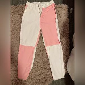 pink and white two toned jeans